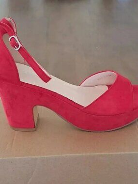 CAMSSOO Women's Platform Suede Wedges - Color: Red - Size: EU 40 (US 9 - 9.5)